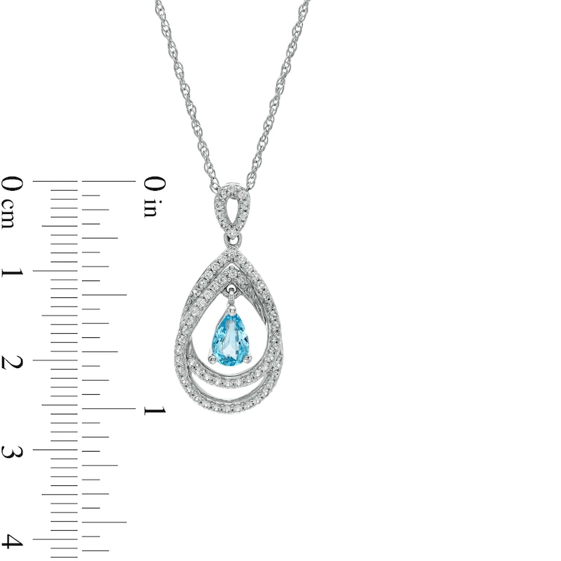 Main Image 3 of Pear-Shaped Swiss Blue Topaz and White Lab-Created Sapphire Double Loop Open Frame Teardrop Pendant in Sterling Silver