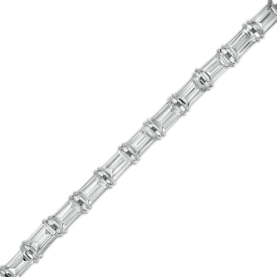 Baguette White Lab-Created Sapphire Line Bracelet in Sterling Silver - 7.25"