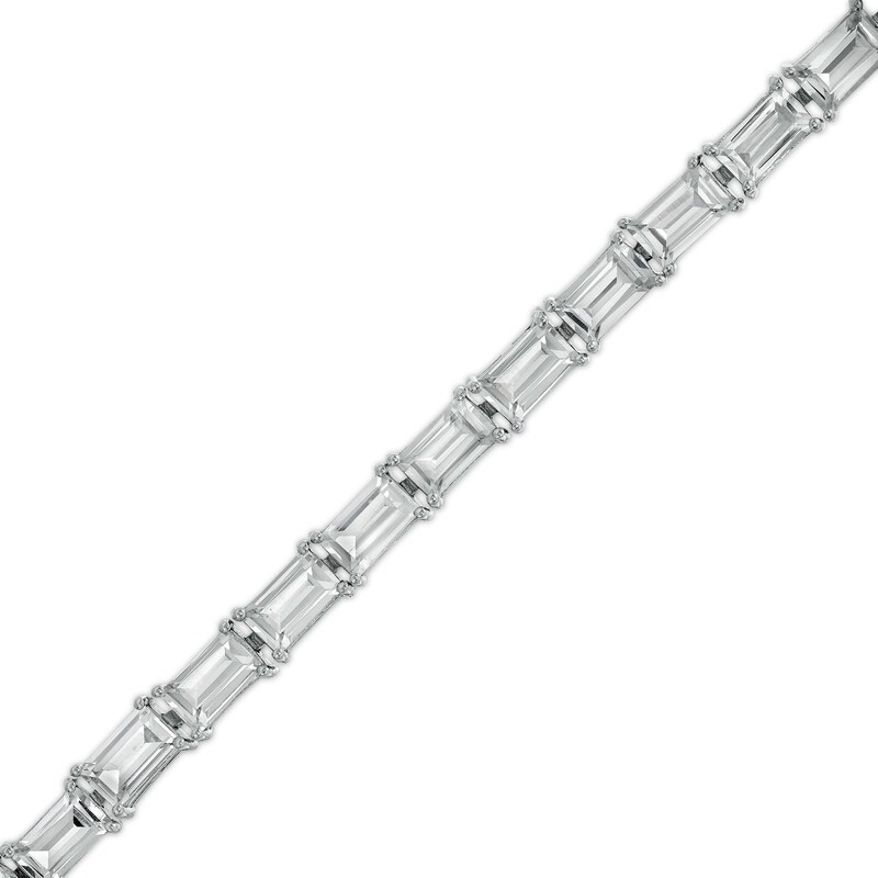 Main Image 1 of Baguette White Lab-Created Sapphire Line Bracelet in Sterling Silver - 7.25"
