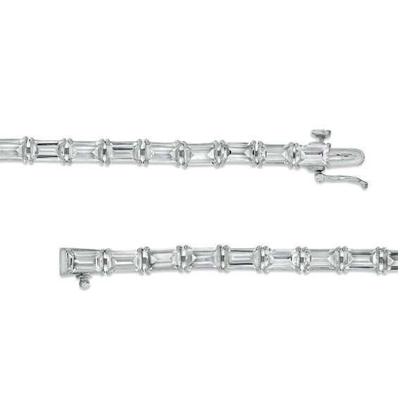 Baguette White Lab-Created Sapphire Line Bracelet in Sterling Silver - 7.25"