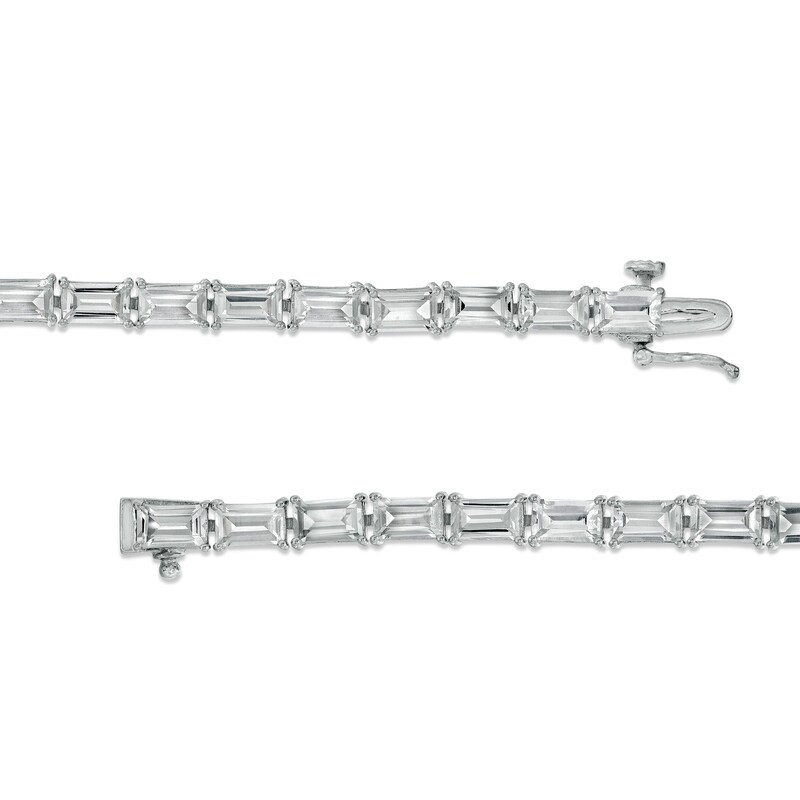 Main Image 3 of Baguette White Lab-Created Sapphire Line Bracelet in Sterling Silver - 7.25"