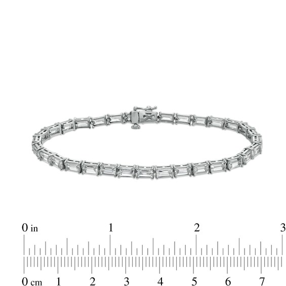 Baguette White Lab-Created Sapphire Line Bracelet in Sterling Silver - 7.25"