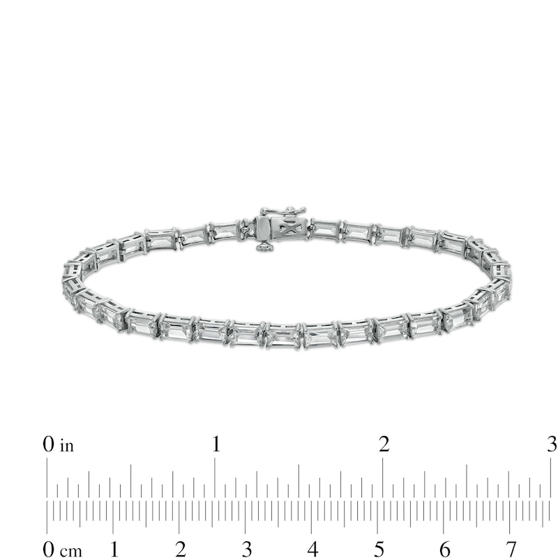 Main Image 4 of Baguette White Lab-Created Sapphire Line Bracelet in Sterling Silver - 7.25"