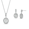 Thumbnail Image 1 of Oval White Lab-Created Sapphire Dangle Open Frame Vintage-Style Drop Pendant and Earrings Set in Sterling Silver