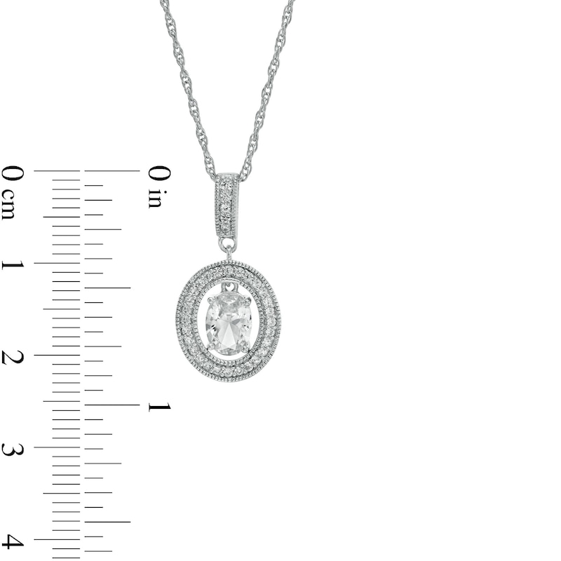 Main Image 3 of Oval White Lab-Created Sapphire Dangle Open Frame Vintage-Style Drop Pendant and Earrings Set in Sterling Silver