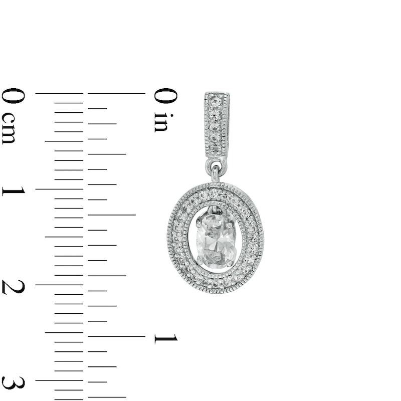 Main Image 4 of Oval White Lab-Created Sapphire Dangle Open Frame Vintage-Style Drop Pendant and Earrings Set in Sterling Silver