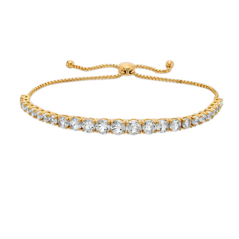 Main Image 1 of White Lab-Created Sapphire Graduated Line Bolo Bracelet in 18K Gold Over Silver - 9"