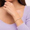 Thumbnail Image 2 of White Lab-Created Sapphire Graduated Line Bolo Bracelet in 18K Gold Over Silver - 9"