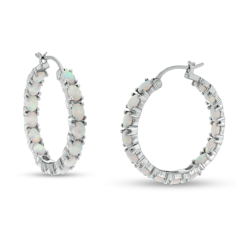 Main Image 1 of Oval Lab-Created Opal Inside-Out Hoop Earrings in Sterling Silver