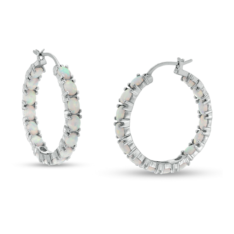 Oval Lab-Created Opal Inside-Out Hoop Earrings in Sterling Silver