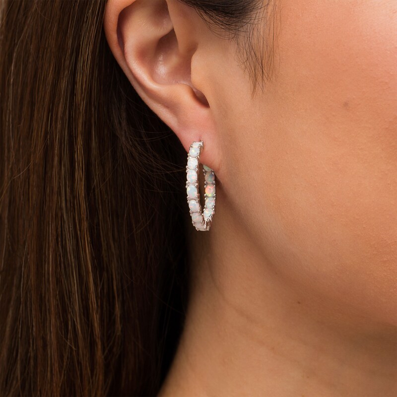 Main Image 2 of Oval Lab-Created Opal Inside-Out Hoop Earrings in Sterling Silver