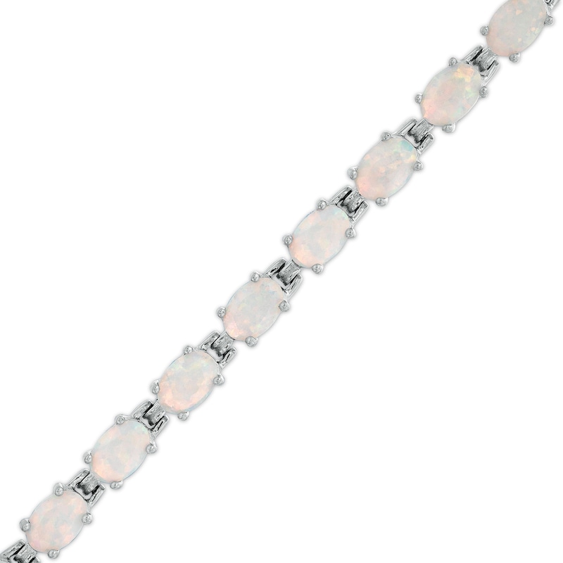 Oval Lab-Created Opal Link Line Bracelet in Sterling Silver 7.25"