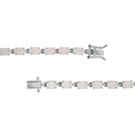 Oval Lab-Created Opal Link Line Bracelet in Sterling Silver 7.25"