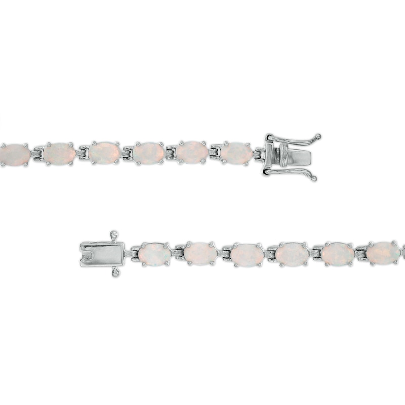 Oval Lab-Created Opal Link Line Bracelet in Sterling Silver 7.25"