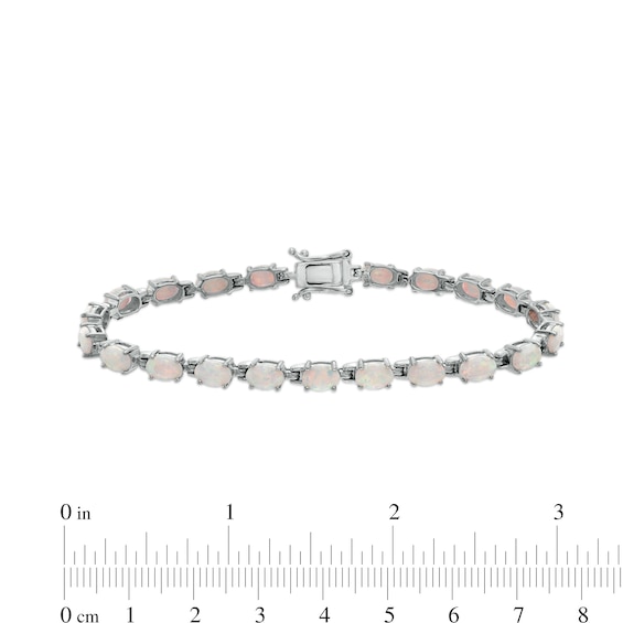 Oval Lab-Created Opal Link Line Bracelet in Sterling Silver 7.25"