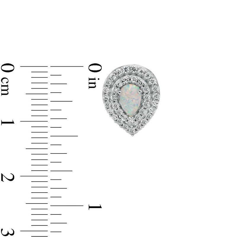 Main Image 4 of Pear-Shaped Lab-Created Opal and White Lab-Created Sapphire Double Frame Pendant and Earrings Set in Sterling Silver