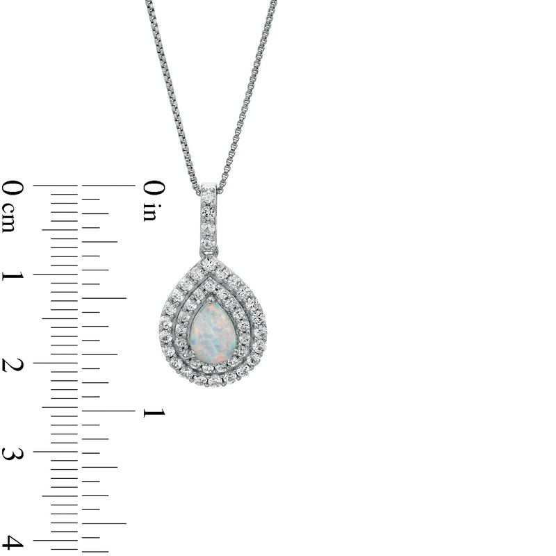Main Image 5 of Pear-Shaped Lab-Created Opal and White Lab-Created Sapphire Double Frame Pendant and Earrings Set in Sterling Silver