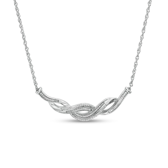 1/5 CT. T.w. Diamond Double Row Twist Necklace in Sterling Silver