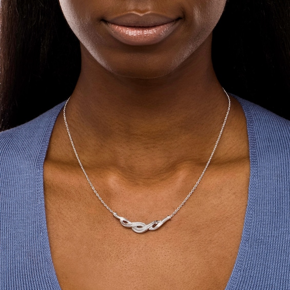 1/5 CT. T.w. Diamond Double Row Twist Necklace in Sterling Silver