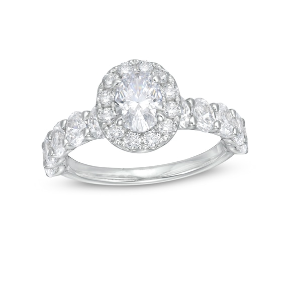 2 CT. T.w. Certified Oval Diamond Frame Engagement Ring in 14K White Gold (I/Si2)
