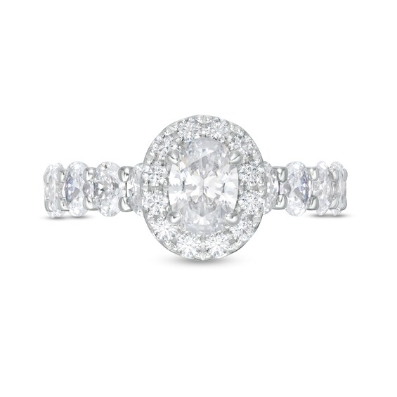 2 CT. T.w. Certified Oval Diamond Frame Engagement Ring in 14K White Gold (I/Si2)