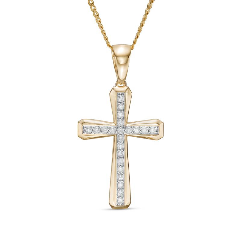 Main Image 1 of Men's 1/2 CT. T.W. Diamond Three-Dimensional Gothic-Style Cross Pendant in 10K Gold - 22"