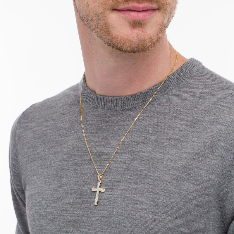 Main Image 2 of Men's 1/2 CT. T.W. Diamond Three-Dimensional Gothic-Style Cross Pendant in 10K Gold - 22"