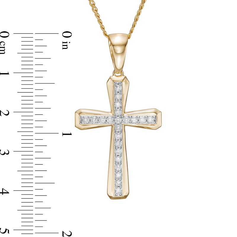 Main Image 3 of Men's 1/2 CT. T.W. Diamond Three-Dimensional Gothic-Style Cross Pendant in 10K Gold - 22"