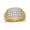 Men's 7/8 CT. T.W. Rectangular Composite Diamond Border Stepped Edge Multi-Row Grid Shank Ring in 10K Gold