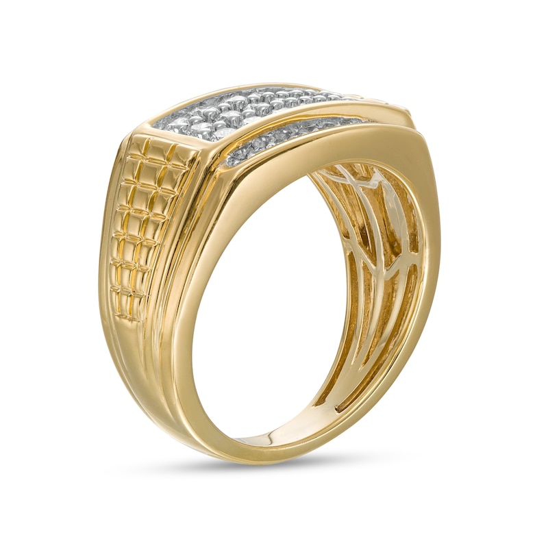 Men's 7/8 CT. T.W. Rectangular Composite Diamond Border Stepped Edge Multi-Row Grid Shank Ring in 10K Gold
