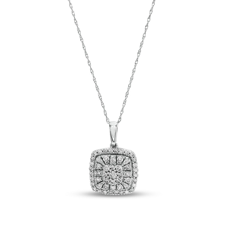 Main Image 1 of 1/2 CT. T.W. Cushion-Shaped Multi-Diamond Frame Pendant in 10K White Gold
