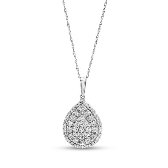 1/2 CT. T.w. Pear-Shaped Multi-Diamond Double Frame Pendant in 10K White Gold