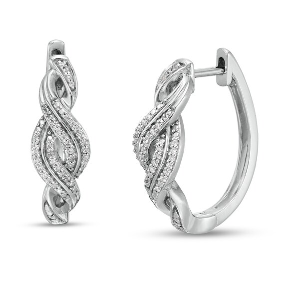 1/5 CT. T.w. Diamond Double Row Twist Hoop Earrings in Sterling Silver
