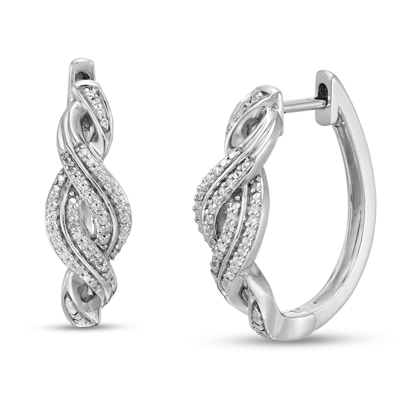 Main Image 1 of 1/5 CT. T.W. Diamond Double Row Twist Hoop Earrings in Sterling Silver