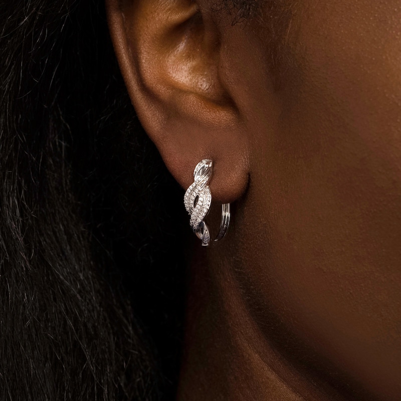 Main Image 2 of 1/5 CT. T.W. Diamond Double Row Twist Hoop Earrings in Sterling Silver