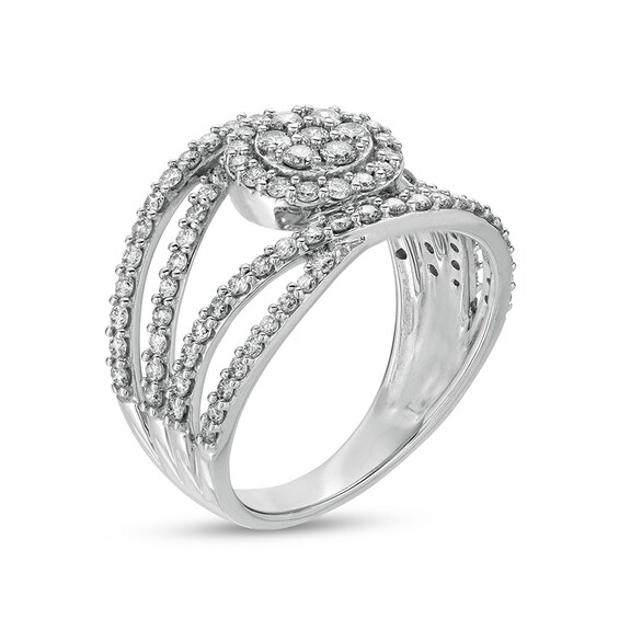 1 CT. T.w. Multi-Diamond Crossover Ring in 10K White Gold