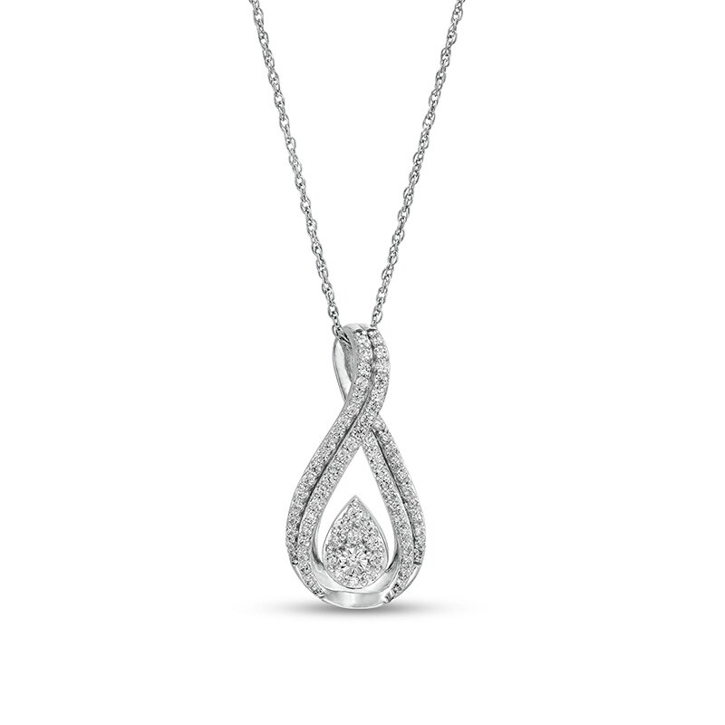 Main Image 1 of 1/2 CT. T.W. Pear-Shaped Multi-Diamond Double Row Pendant in 10K White Gold