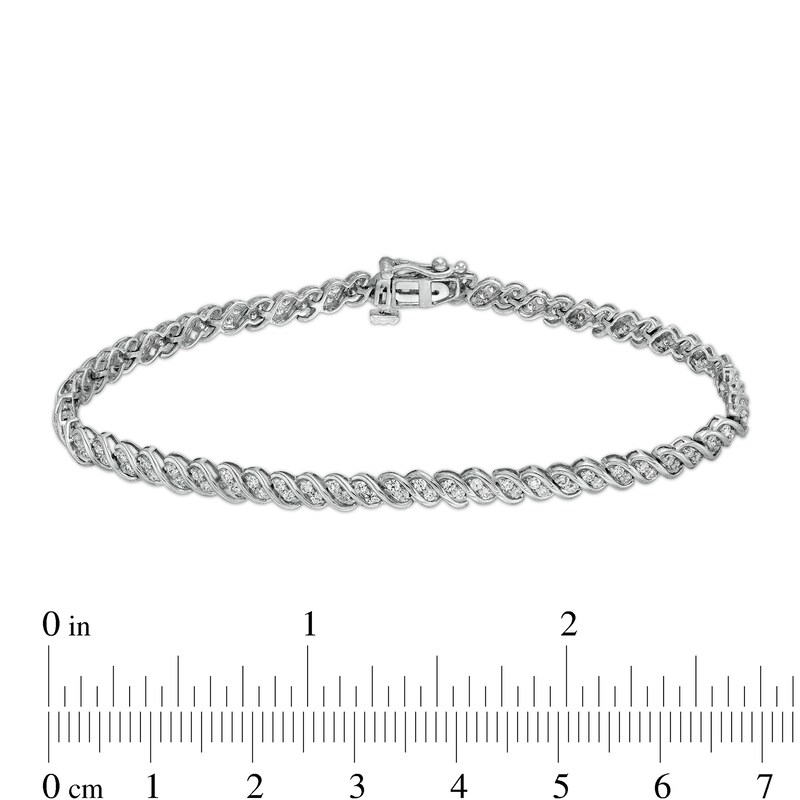 Main Image 4 of 1 CT. T.W. Diamond Twist Line Bracelet in 10K White Gold