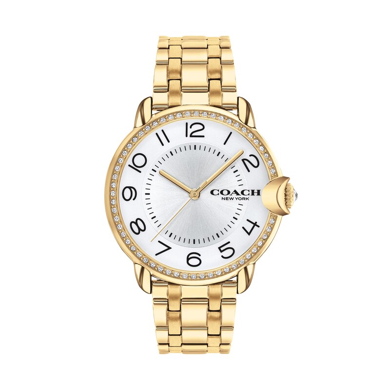 Ladies' Coach Arden Crystal Accent Gold-Tone Watch with Silver-Tone Dial  (Model: 14503810) | Zales