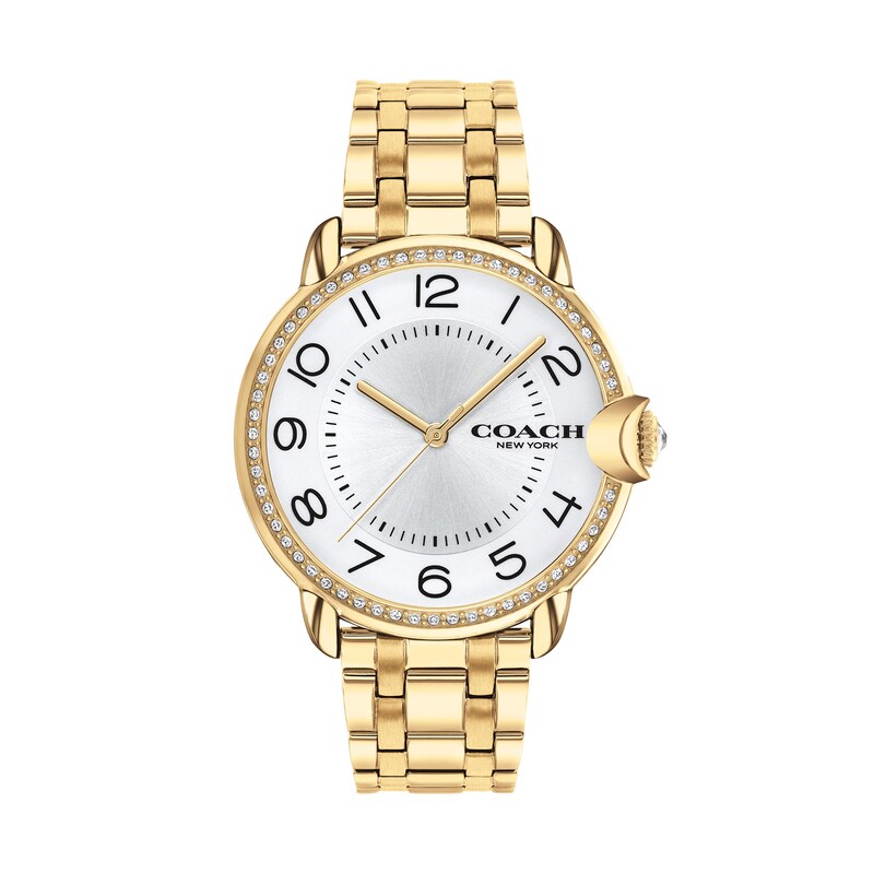 Ladies' Coach Arden Crystal Accent Gold-Tone Watch with Silver-Tone Dial (Model: 14503810) | Zales Ladies' Coach Arden Crystal Accent Gold-Tone Watch with Silver-Tone Dial (Model: 14503810) | Zales