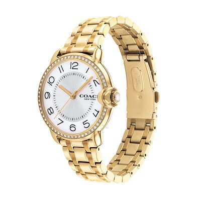 Ladies' Coach Arden Crystal Accent Gold-Tone Watch with Silver-Tone Dial (Model: 14503810) | Zales Ladies' Coach Arden Crystal Accent Gold-Tone Watch with Silver-Tone Dial (Model: 14503810) | Zales