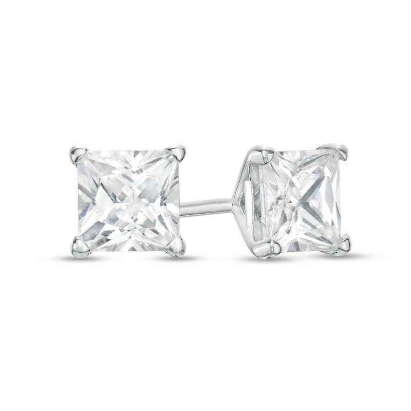 Main Image 1 of 1-1/4 CT. T.W. Princess-Cut Diamond Solitaire Stud Earrings in 14K White Gold