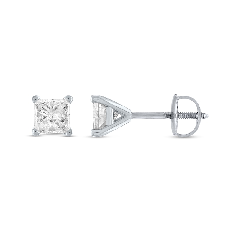 Main Image 2 of 1-1/4 CT. T.W. Princess-Cut Diamond Solitaire Stud Earrings in 14K White Gold