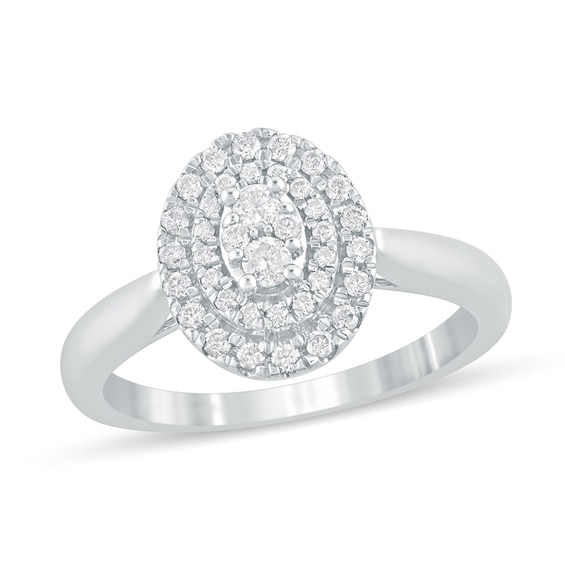 1/3 CT. T.w. Composite Oval Diamond Double Frame Engagement Ring in 10K White Gold