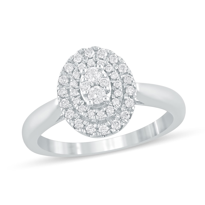 Main Image 1 of 1/3 CT. T.W. Composite Oval Diamond Double Frame Engagement Ring in 10K White Gold