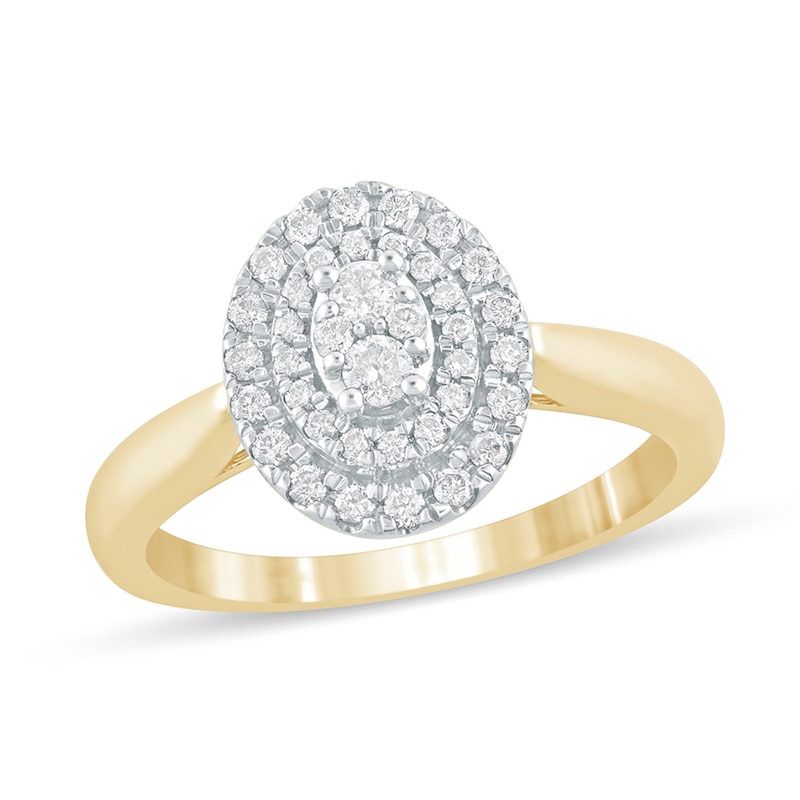 Main Image 1 of 1/3 CT. T.W. Composite Oval Diamond Double Frame Engagement Ring in 10K Gold