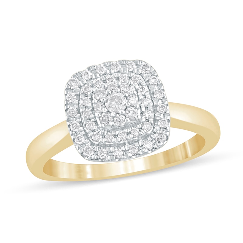 Main Image 1 of 1/3 CT. T.W. Composite Cushion-Shaped Diamond Double Frame Engagement Ring in 10K Gold