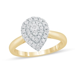 1/3 CT. T.W. Composite Diamond Double Pear-Shaped Frame Engagement Ring in 14K Gold