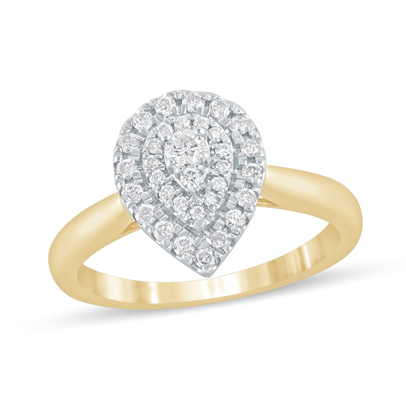 Main Image 1 of 1/3 CT. T.W. Composite Diamond Double Pear-Shaped Frame Engagement Ring in 14K Gold