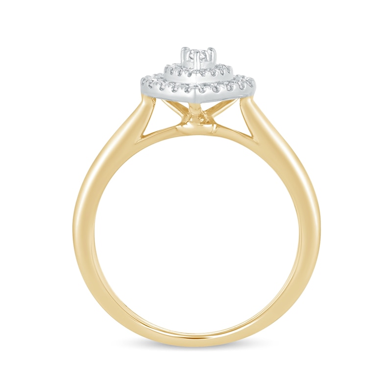 Main Image 3 of 1/3 CT. T.W. Composite Diamond Double Pear-Shaped Frame Engagement Ring in 14K Gold